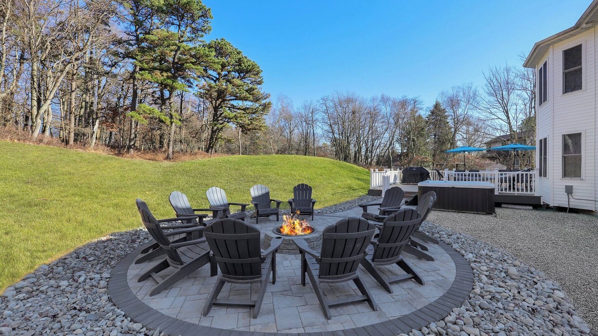 Long Pond House | Spacious 6-bedroom Pocono Home with Hot Tub, Game and Theater rooms, Fire Pit!