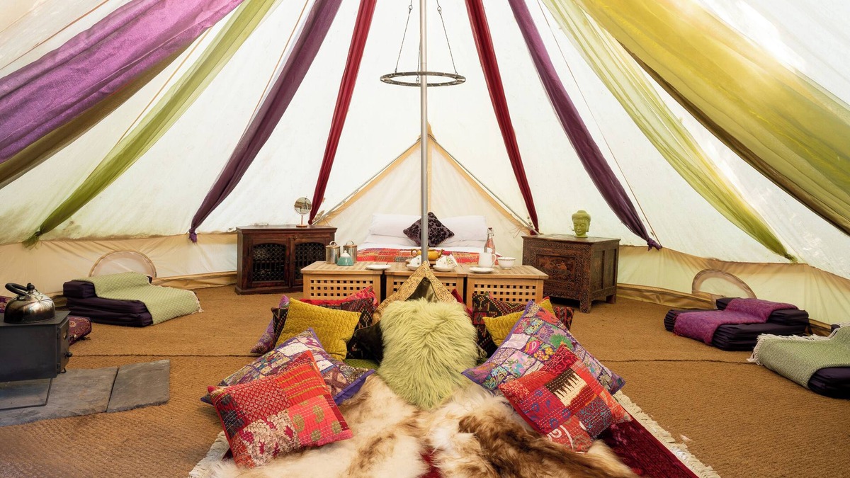 Burghclere RV Rental | Spacious and cosy 6 meter Bedouin Bell Tent in a secluded woodland clearing