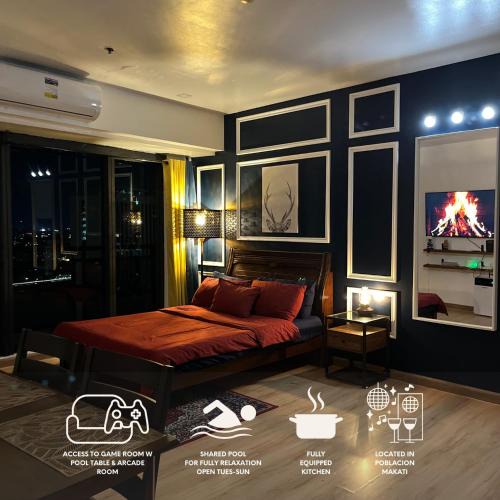 Downtown Apartment | Spacious Luxe Makati Studio Unit w Balcony & Full Window City View, Wifi, Netflix, Sauna & Pool