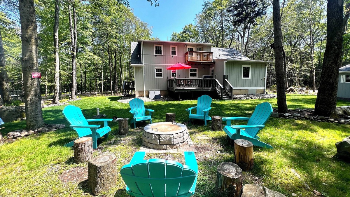 Locust Lake Village House | Spacious retreat in the Poconos with fire pit, game room, lakes , beaches