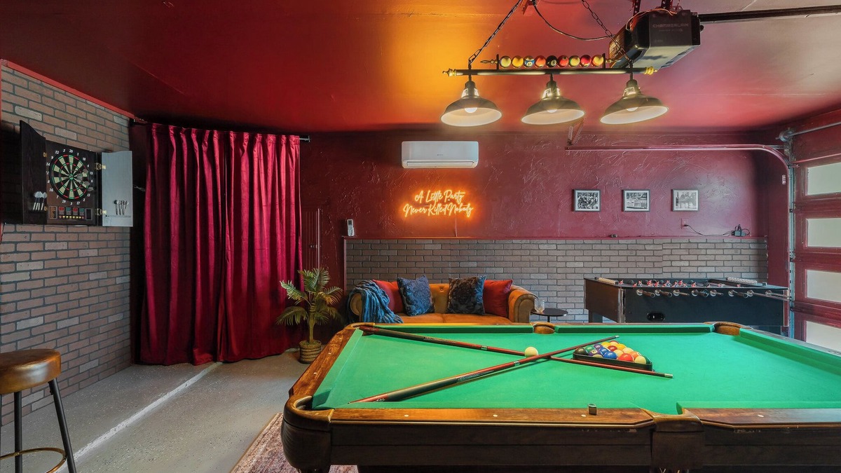 Grand Prairie House | Speakeasy-game room, Gatsby-themed, heated stock tank pool