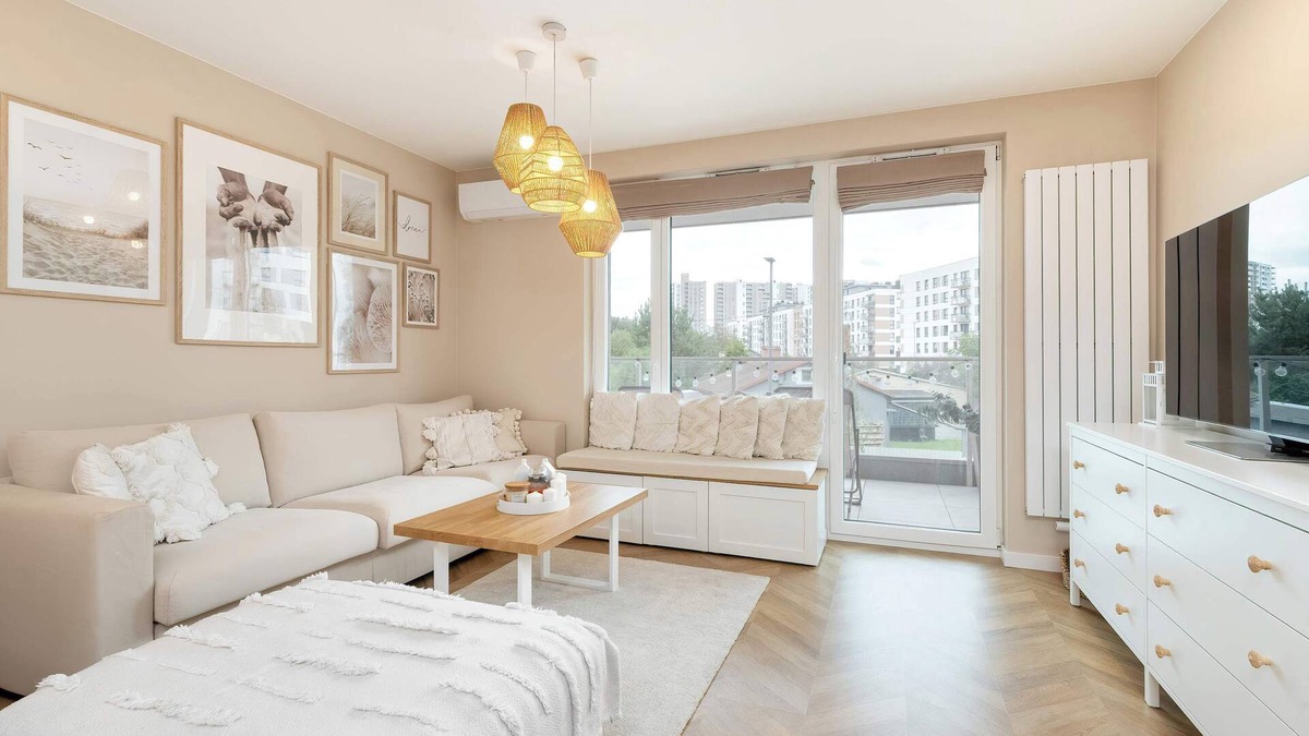 Nowy Port Apartment | Starowiejska 95 Gdańsk | Prestige Beige Apartment with Air Conditioned Living Ro