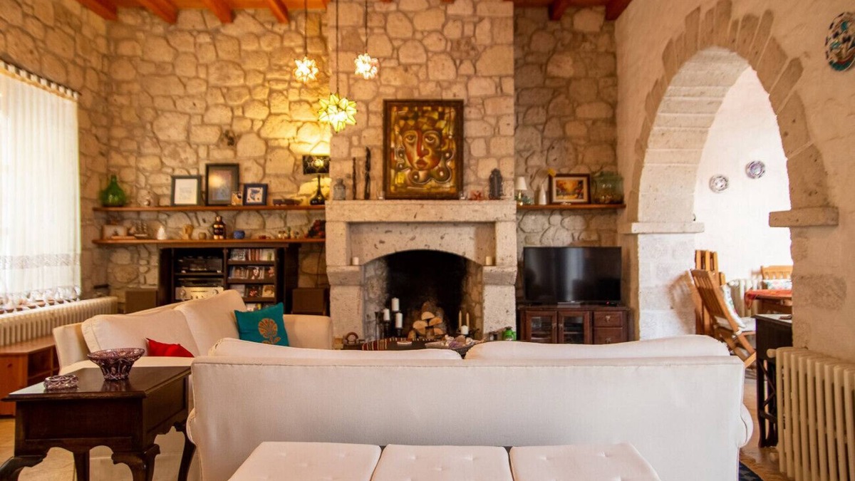 Urla Villa | Stonehouse with Backyard and Fireplace in Alacati