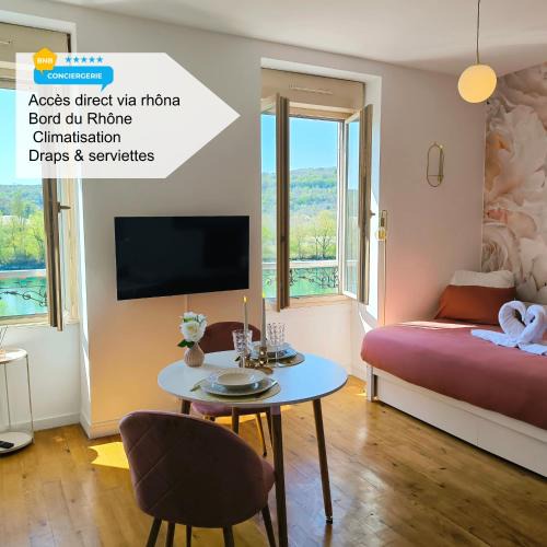 Sault-Brenaz Apartment | Studio l'éclat vue sur rhône , accès directe à la via rhona, clim