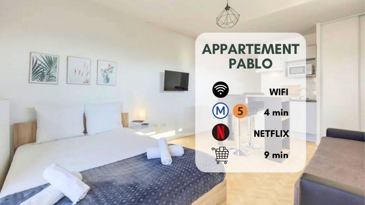 Bobigny Apartment | Studio Pablo à 4 min du Métro 5 et du Tram 2 ! Proche Paris, Idéal Pour un duo