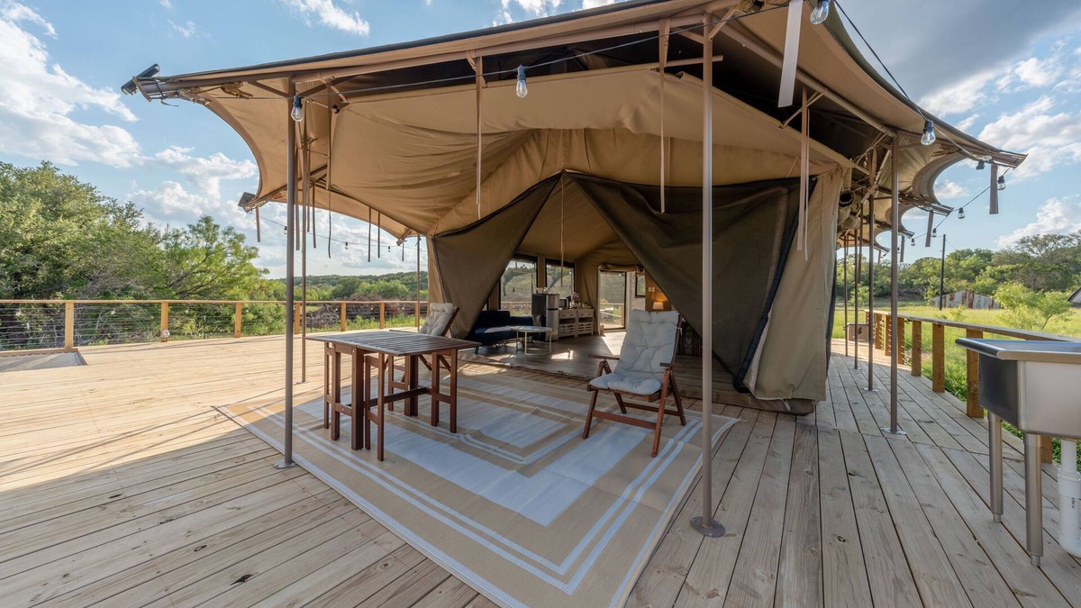 Marble Falls Cabin | Stunning Mountain View Patio Tent Yurt Glamping Loving Heart Retreats Glamorous