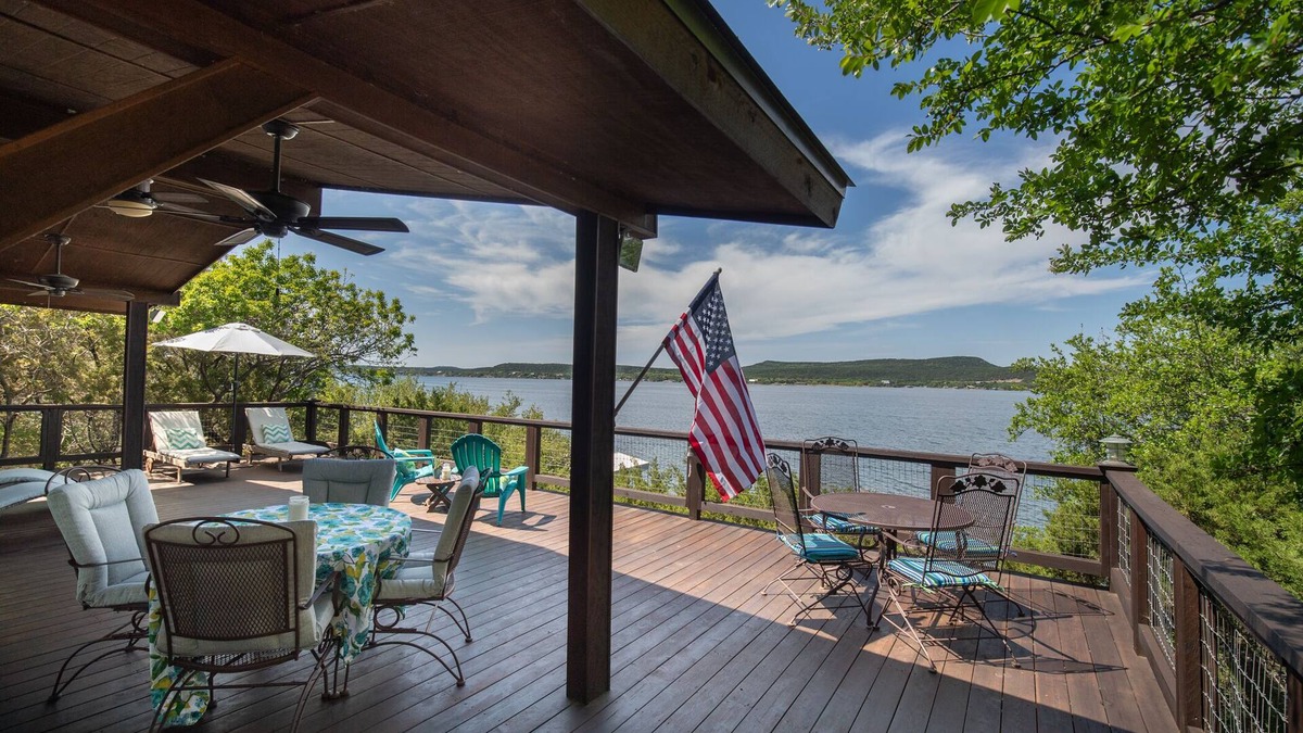 Graford Cabin | Stunning Views! Enchanting Peninsula Lake Front Home with Dock, Kayaks, Hiking
