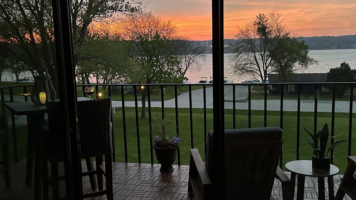Lake Geneva Condo | Stunning Waterfront views & cozy fireplace on the shores of Lake Como. King bed.