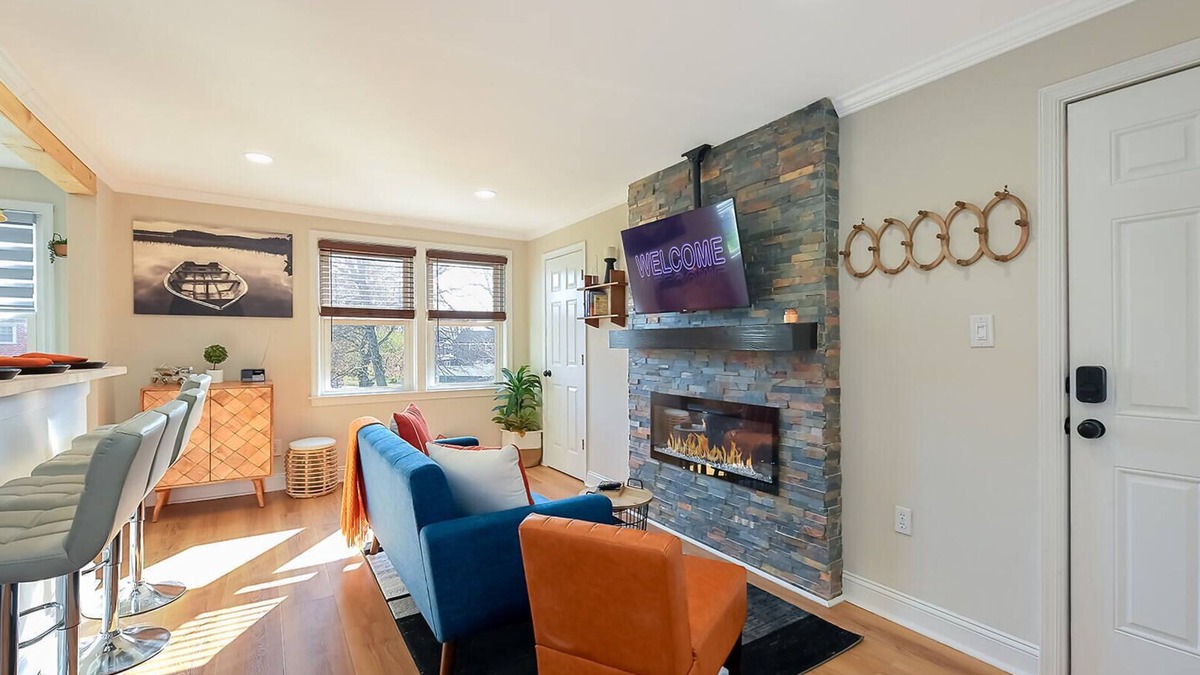 Parkville Apartment | Stylish 2BR with King Bed, Coffee Bar, Smart TVs, Spa Shower, and Great WiFi