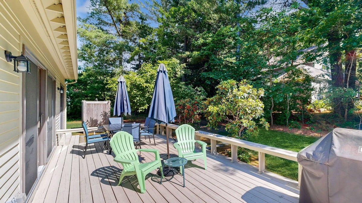 Mashpee House | Stylish dog-friendly home near beaches & Fells Pond with huge deck & fireplace