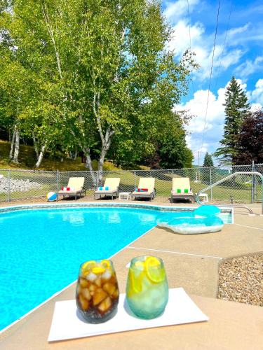 Johnsburg Ski Chalet | Stylish Mountain View Chalet with Heated Pool, Large Hot Tub, Playroom & Firepit close to Gore Mountain