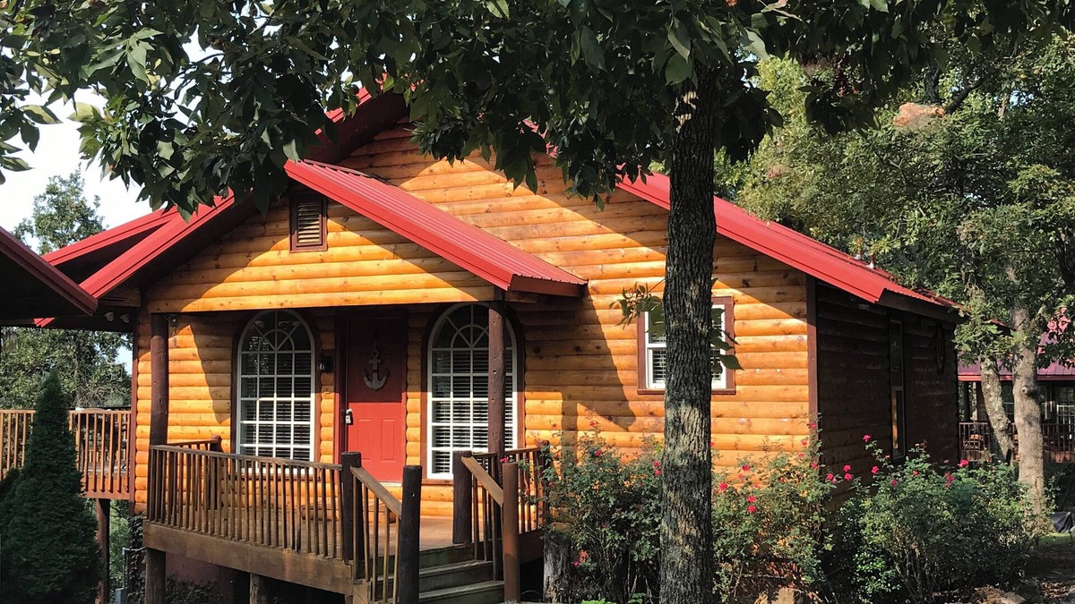 Eucha Cabin | Summer=LakeLife! Popular Grand Lake Dripping Springs cliffside lake view cabin