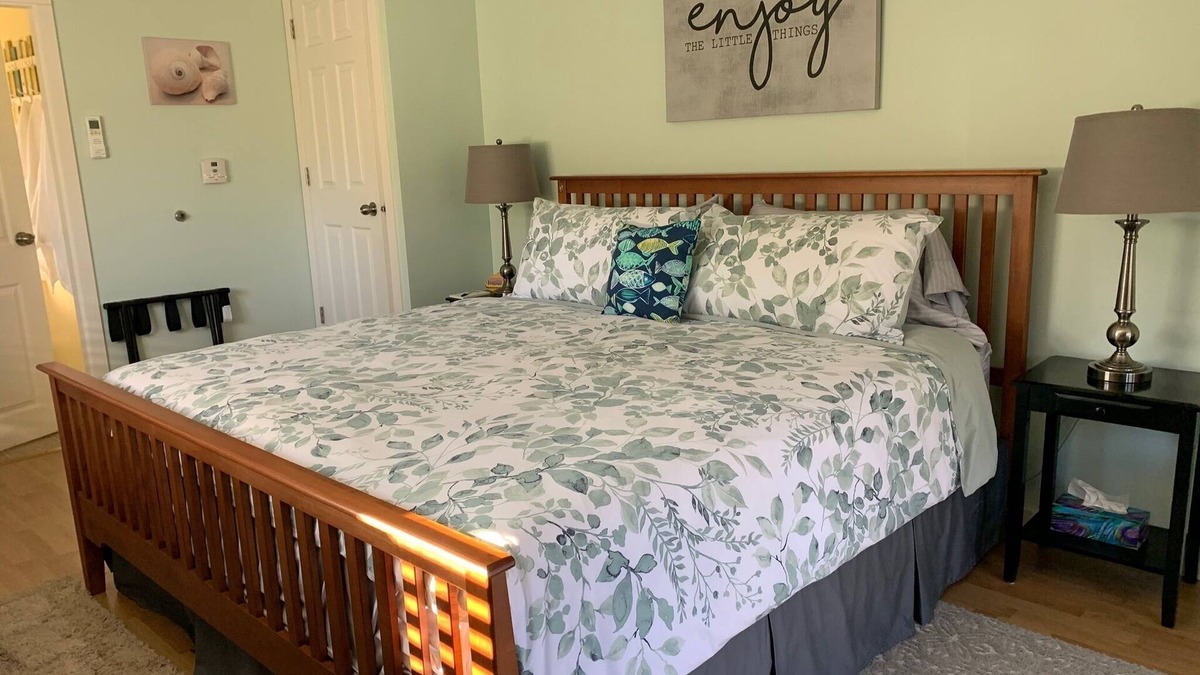 Courtenay Apartment | Sunny suite near the ocean! Private entrance, fireplace, king size bed.