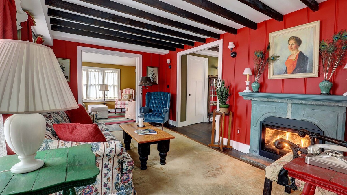 Woodstock Cottage | Tannery Brook Cottage: Terraced Garden with Patio, Cascade and Fire Pit.
