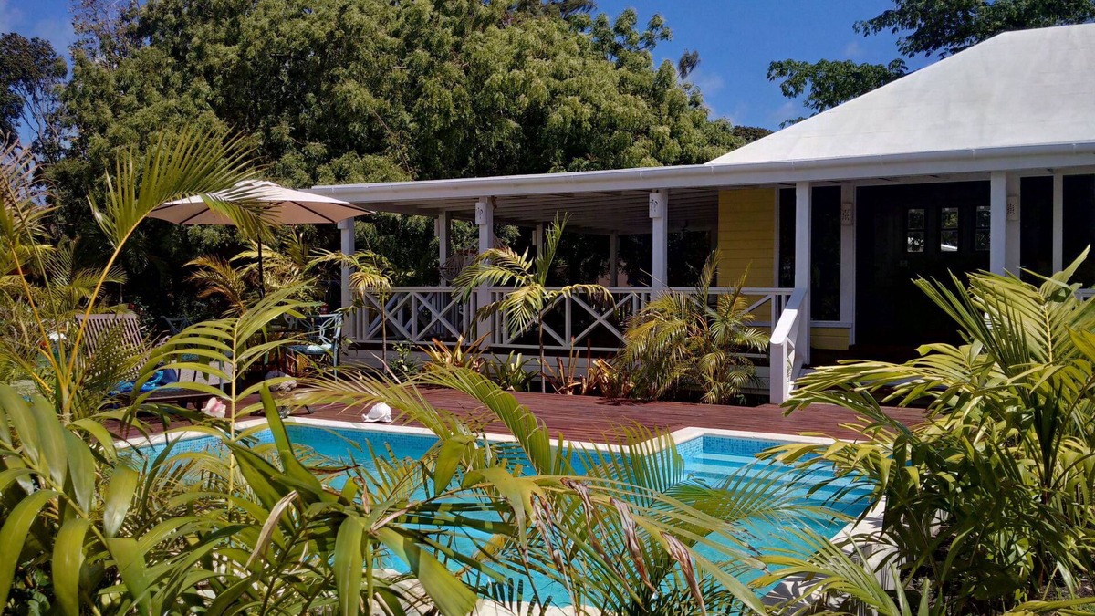 Dickenson Bay Cottage | TERRA COTTAGE Caribbean Cottage - huge covered porch & private pool & drivewa