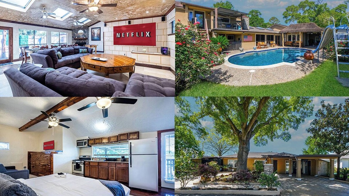 Spring Branch East House | Texas Size + Pool + Hottub + Bar + 8 bedroom+ Ping Pong + Guest Suite