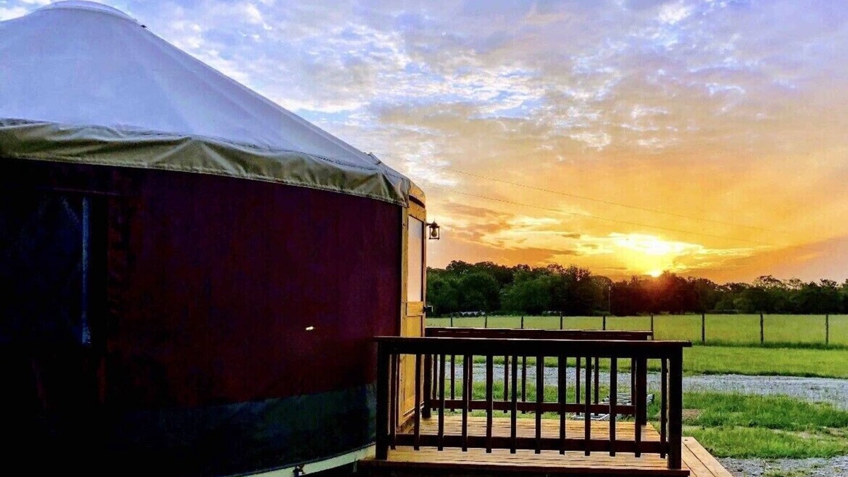 Emory Cabin | The Bluebonnet Yurt is a romantic yurt getaway with private outdoor shower