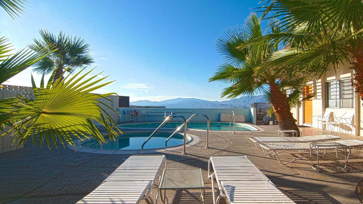 Desert Hot Springs Apartment | The Getaway 2BR #6: Pool, Mountain View, Kids/Pets welcome