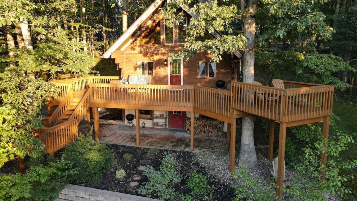 Berkeley Springs House | The Outlook - fireplace, view, pets, wifi, fire pit, foosball, deck
