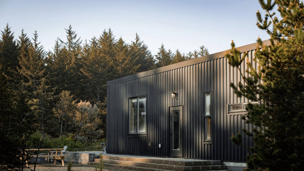 Coos Bay Cabin | Timber Haus w/Loft - Timber Haus, one of our newest (and largest) cabins, is full of light with full windows and skylights. Queen bedroom and upper two-twin loft. Sleeps 4.