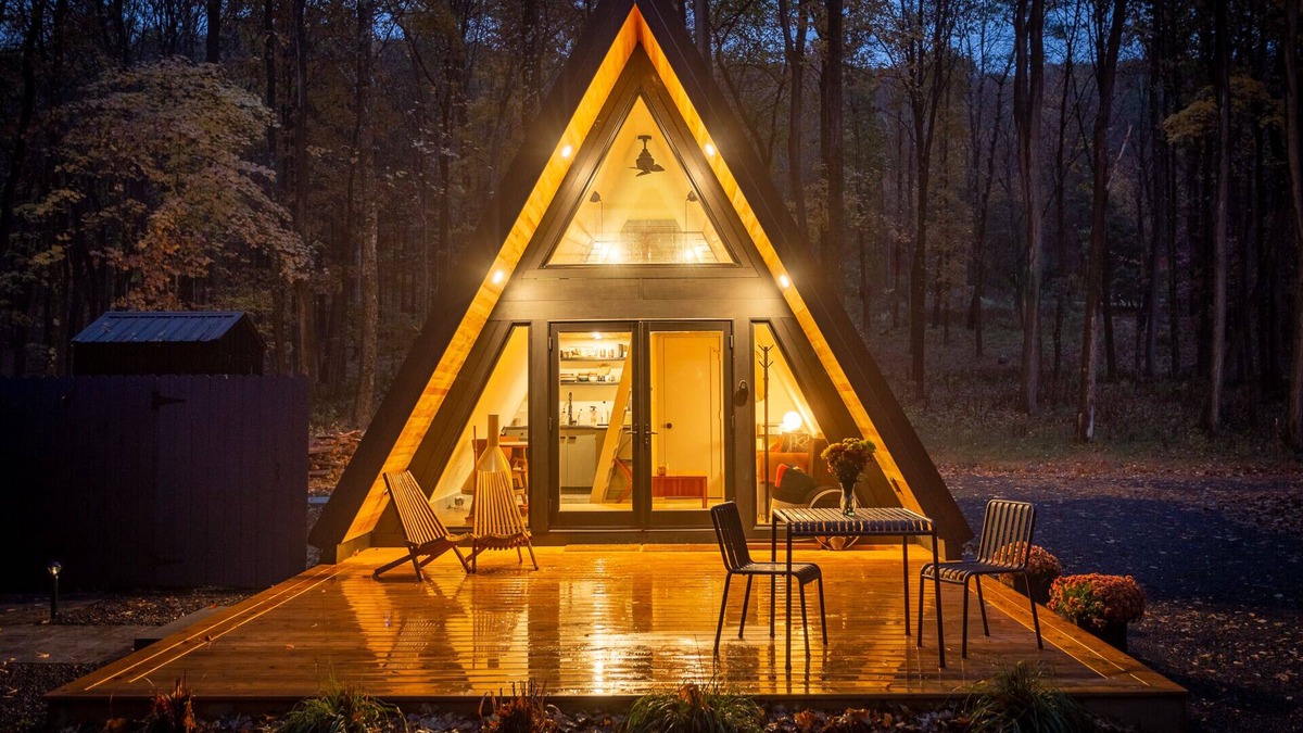 Freehold Cabin | Tiny Home A-Frame with Hot Tub in the Northern Catskills