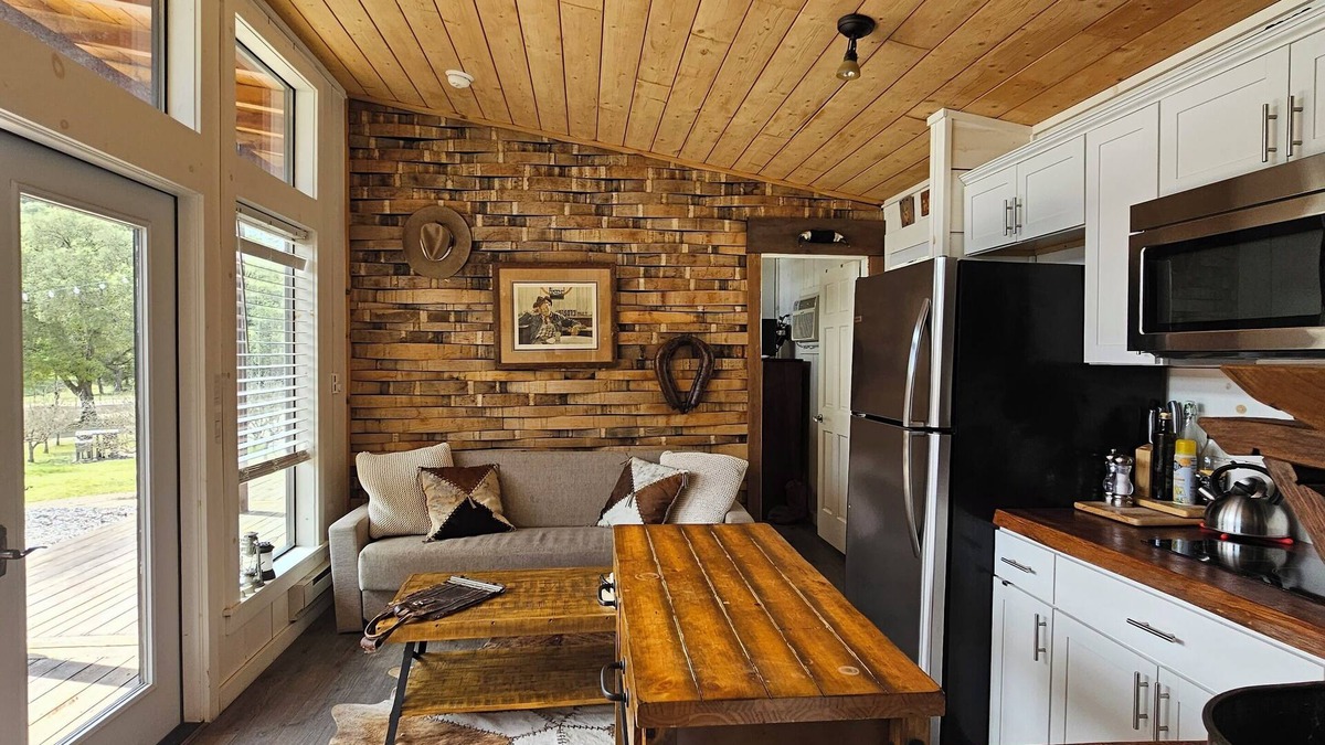 Hollister Cabin | Tiny Home Cabin. Farm animals. National Parks., The Pinnacles & Hollister Hills