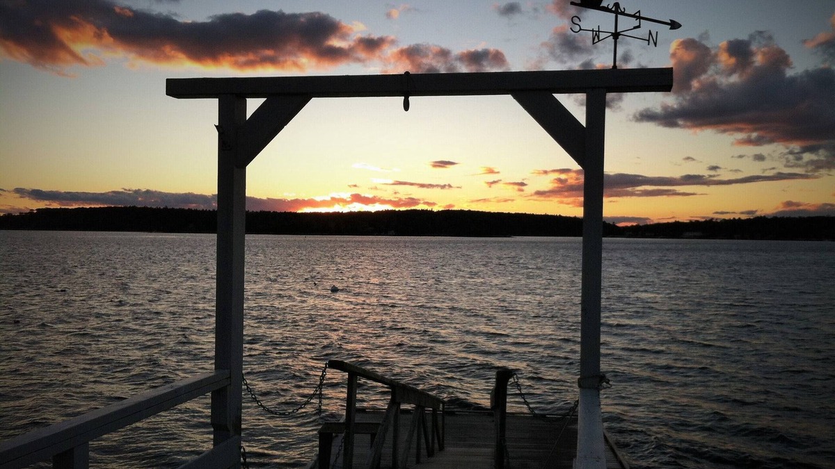 East Boothbay Condo | Tranquil! Oceanfront Sunsets with beach at low tide and dock