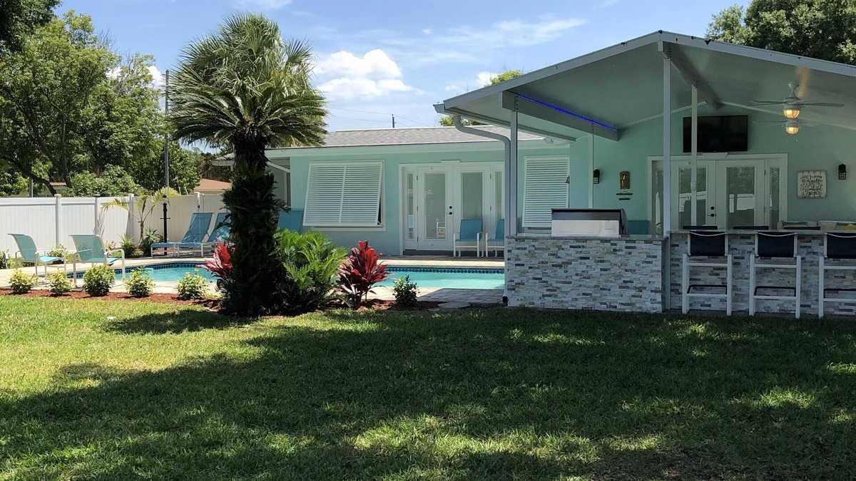 Largo House | Tropical pool home with big backyard, close to beach, high and dry, never floods