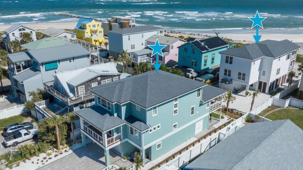 Vilano Beach House | Two Luxury Home Complex, Oceanfront, Brand New and Custom, Views, Gourmet Kitchens, Arcade, Fire Pit