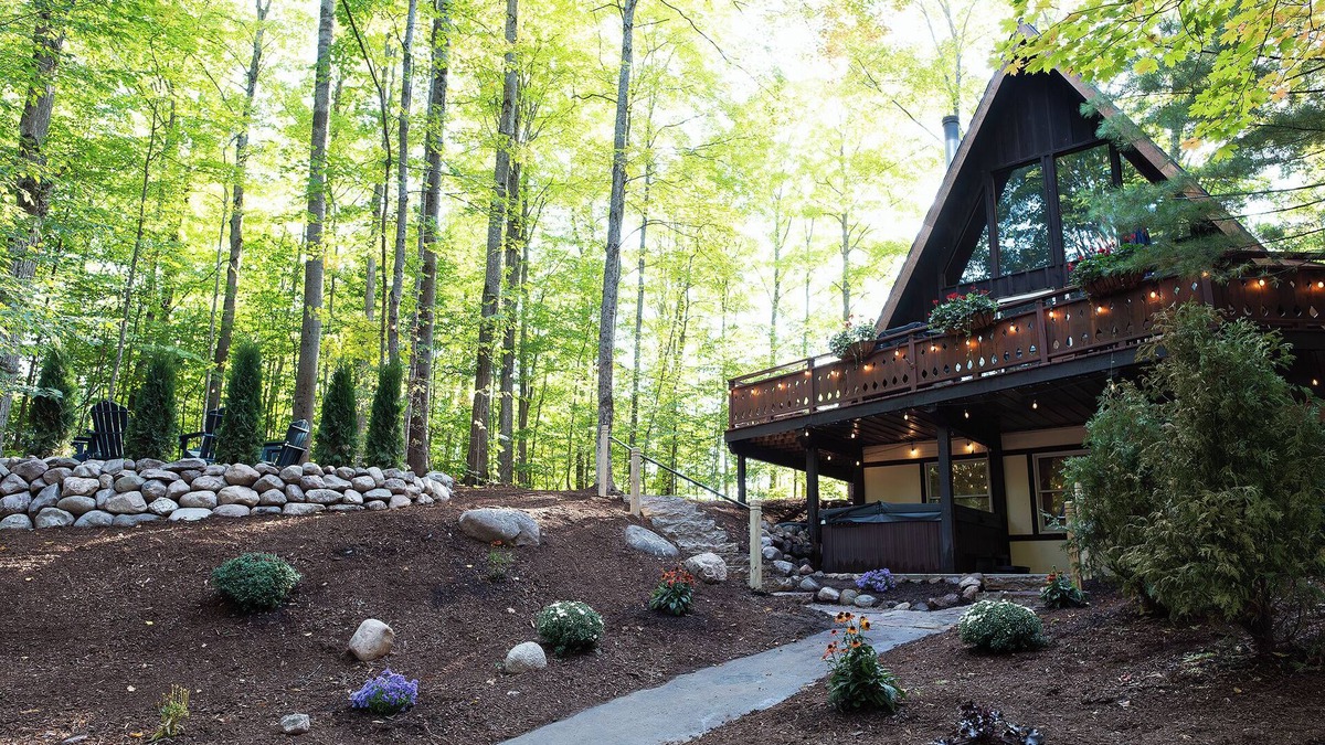 Bellaire Ski Chalet | Unique A-frame, hot tub, firepit, barrel sauna