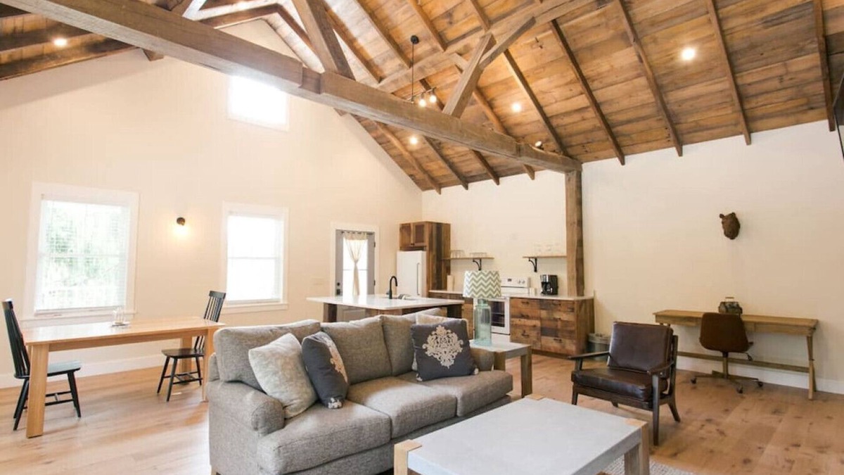 Millersburg Apartment | Unique Rustic Suite with Jacuzzi Tub, Kitchen, Fireplace, and Living Room