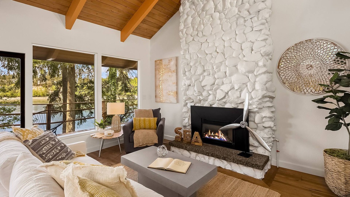 Rollingbay House | Updated beachfront home with private beach, water views, spacious deck, & W/D