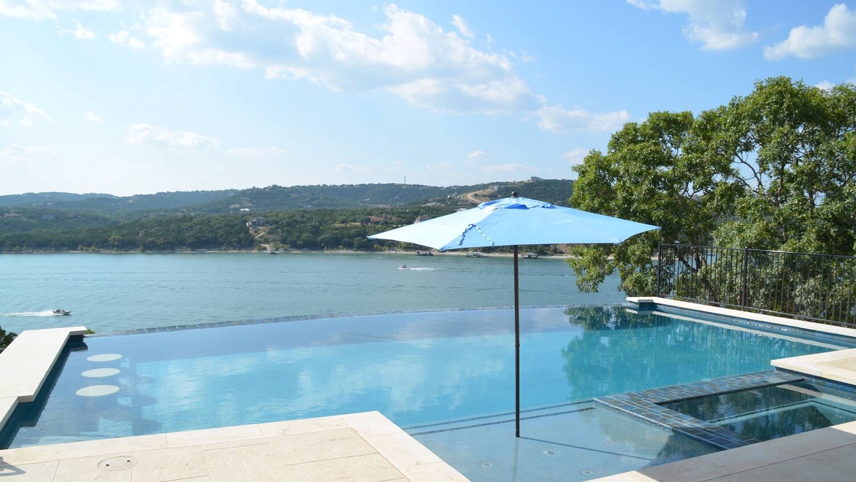 Leander Villa | VIEWS!! Gorgeous Lake Travis Waterfront, 1 level, Volente, Pool, Dock, fire pit!