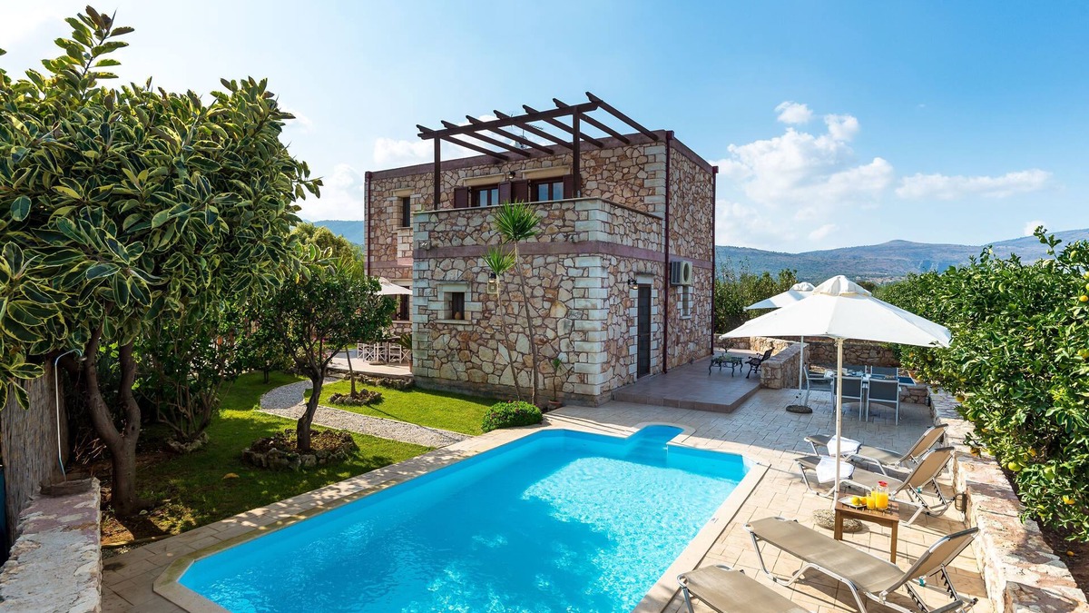Makhairoi Villa | Villa Chryssa, stone villa with private pool in Neo Chorio village, Chania Crete