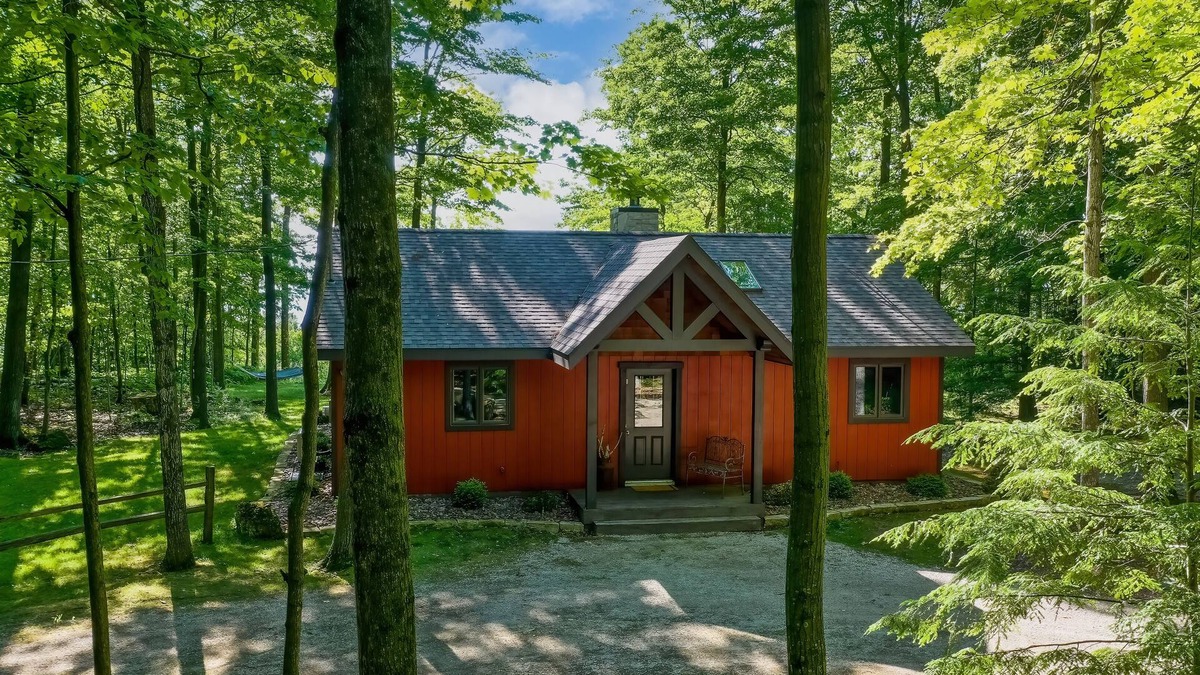 Sturgeon Bay Cabin | Water view on a bluff- Bay side with hot tub