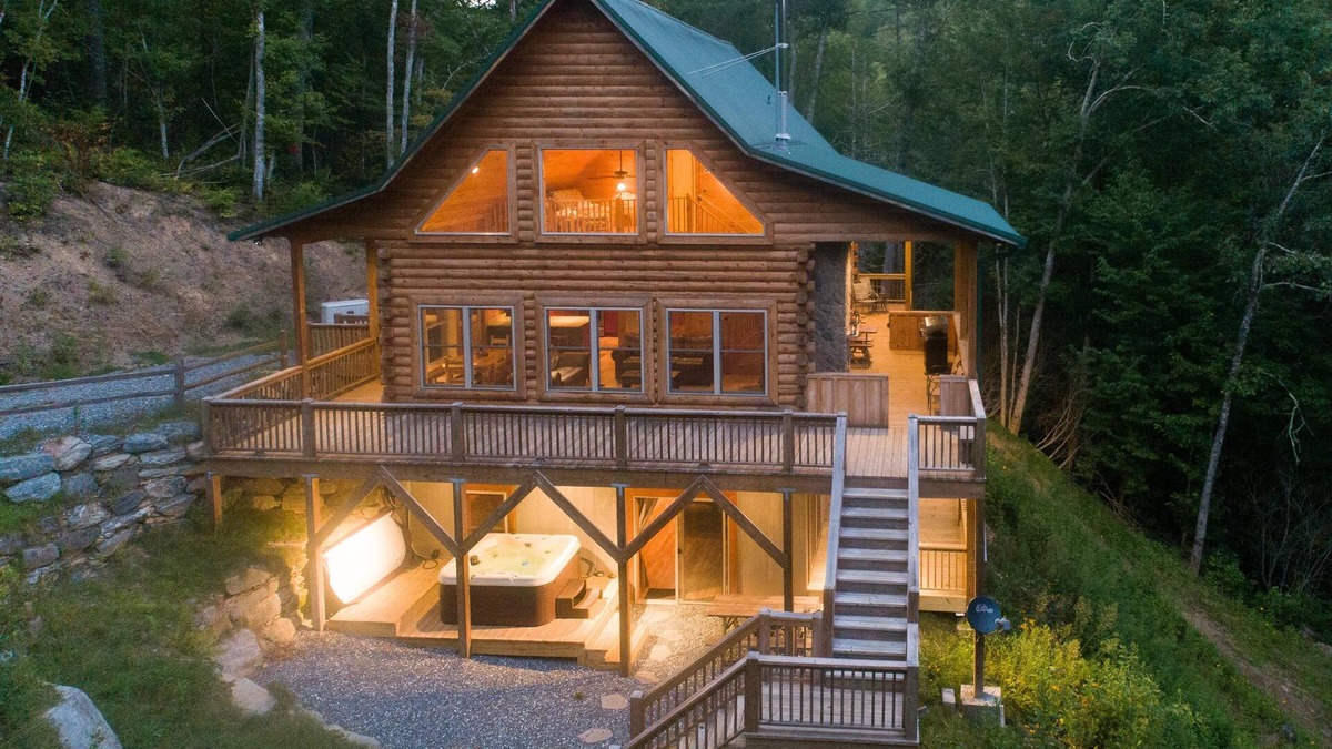 Tuckasegee Cabin | Waterfall Hideaway-Spacious Streamside Cabin in Lake Community w/Hot Tub & Kayak!