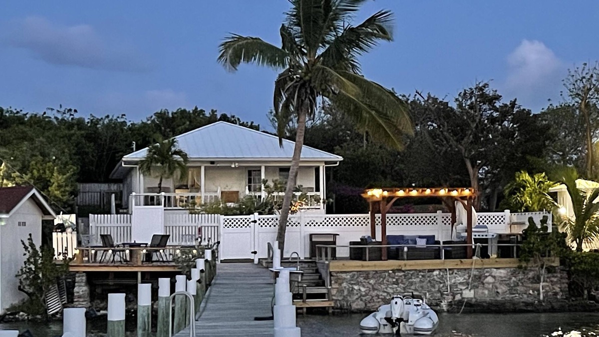 Great Guana Cay House | Waterfront Beach Bungalow with 150 Foot Dock on Guana Cay and Waterside Pergola