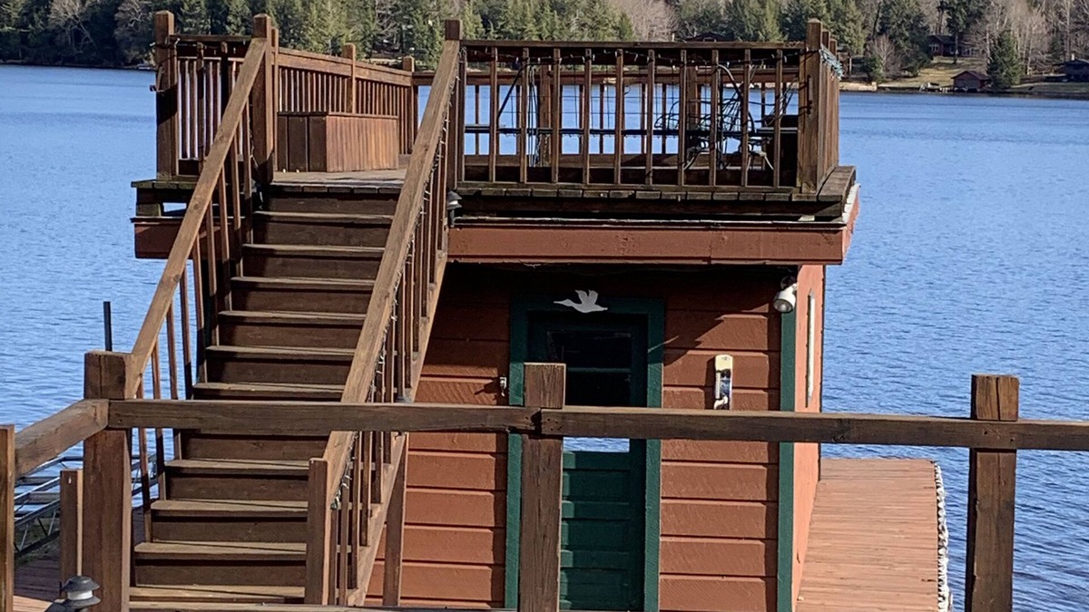 Old Forge House | Waterfront Camp with Boathouse - Wifi, kayaks, canoe and sandy bottom out front.