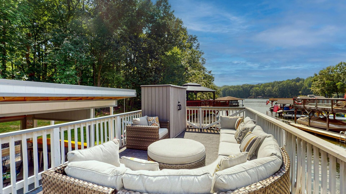 Bumpass House | Waterfront home with boat dock, outdoor bar/TV, firepit, and yard games