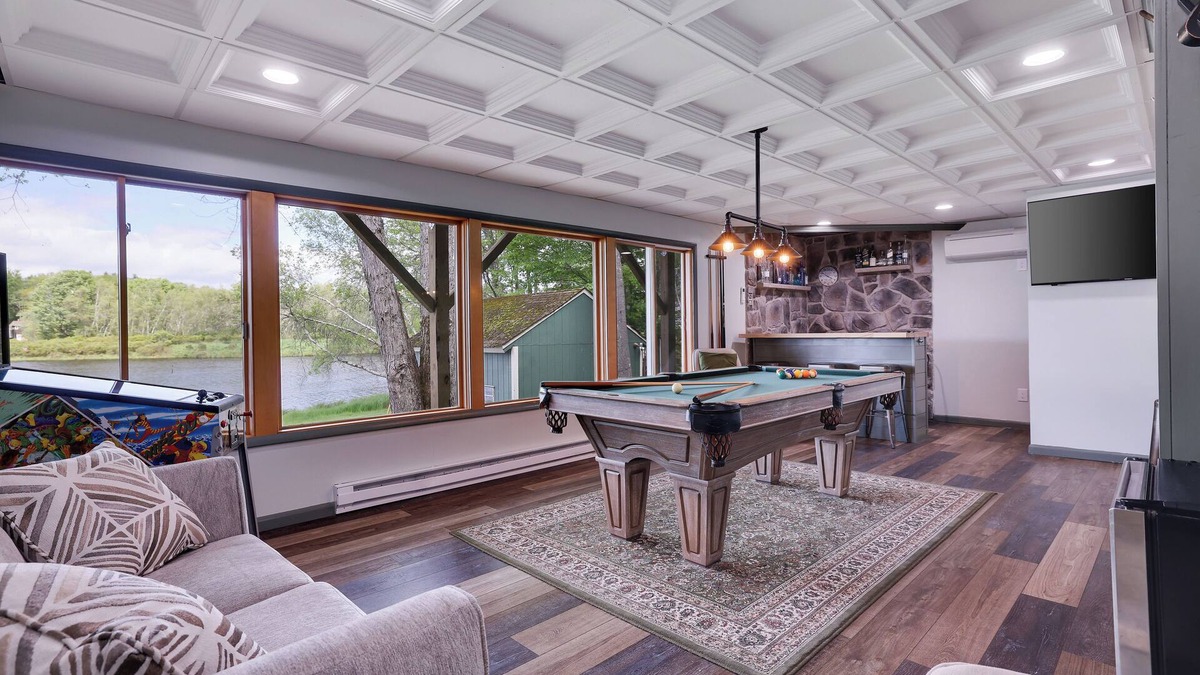Pocono Lake House | Waterfront Lakehouse: Lakefront, Views, Sauna, Kayaks, Games, Pinball, and more