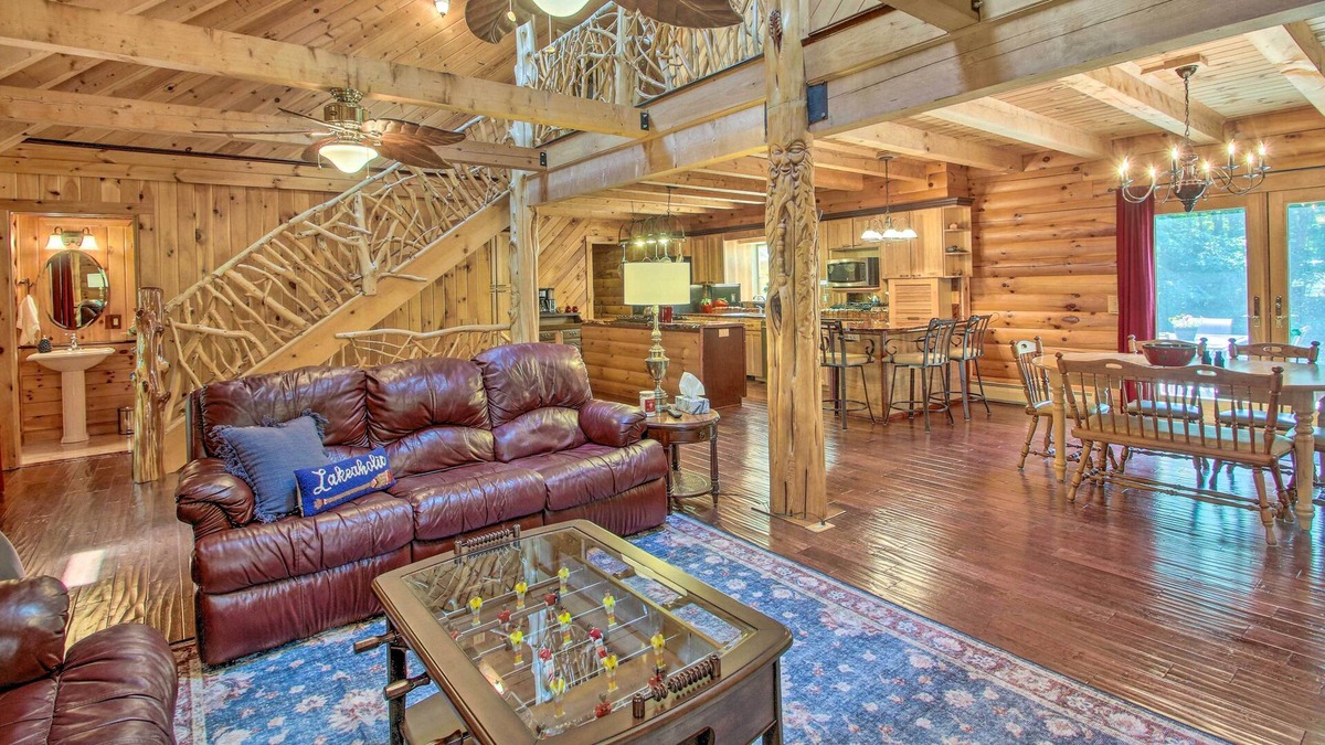 East Wakefield Cabin | Waterfront Log Cabin w/ Hot Tub & Fire Pit!