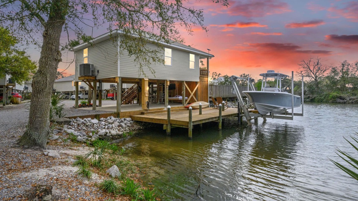 Foley Condo | Waterfront on Bon Secour minutes from Gulf Shores Beach Scenic Watercolor Sunset