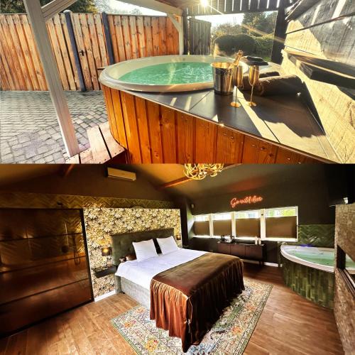 Municipality of Horst aan de Maas Cabin | Wellness Tuin - Ultieme Partner Beleving - St Hubertus Suite met Jacuzzi ,Openhaard, Privé Hottub en Privé Sauna in Jachthut stijl