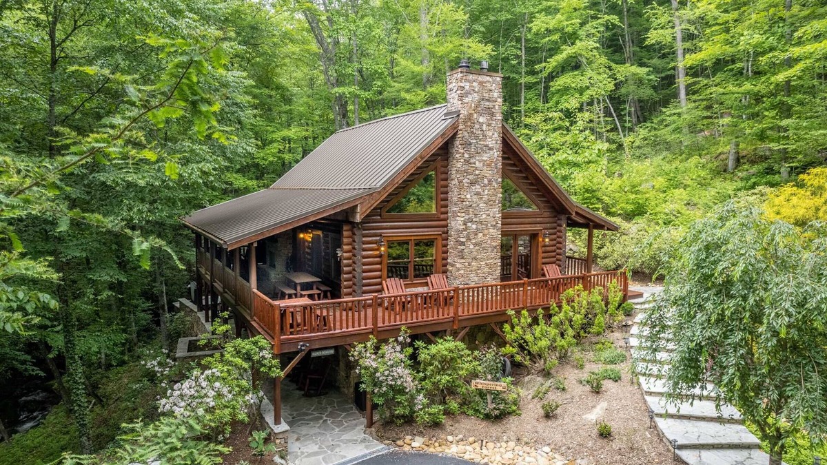 Tuckasegee Cabin | Whispering Forest - Luxury, Custom Mountain Cabin with a Private Waterfall and a Hot Tub!