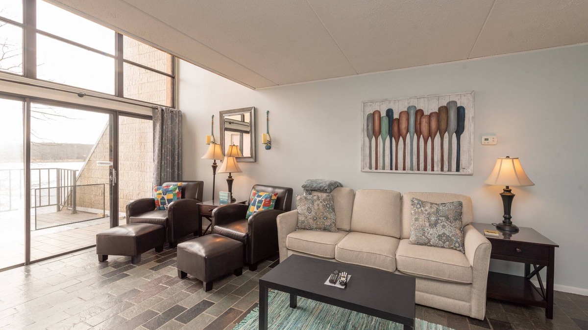 Thayerville Condo | Will O' The Wisp 306C: Unique Lakefront One Bedroom Condo with Great Fireplace &