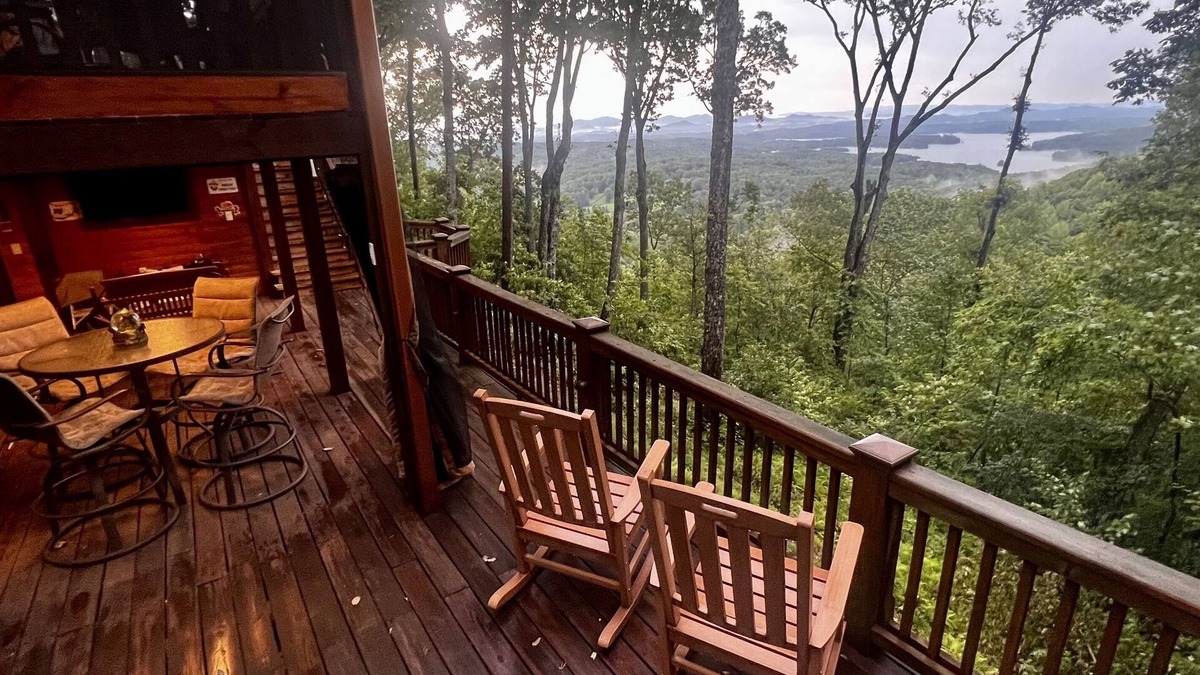 Blue Ridge Cabin | Year-Round Panoramic View: Lake BR & Layered Mtns from cabin, hot tub, decks