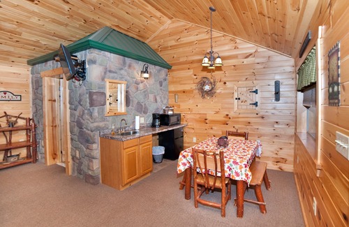 Flintstone Ski Chalet | 1/2 double cabin with king bed and single child sized pull-out sleep sofa (sleeps 2 adults & 1 child