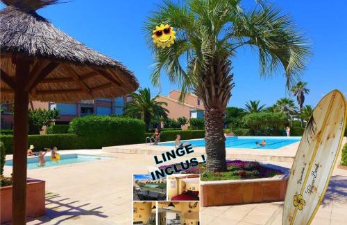 Palavas-les-Flots Apartment | Appt T2, Piscine, la Plage à 130m! Parking privé clos, Lave-linge, Lave-vaisselle, Draps, Linge et Ménage inclus!