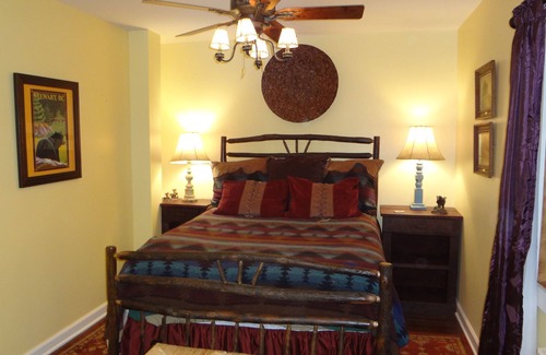 Traphill Cabin | Aspen Suite: Cozy NC Mountain & Riverside Cabin Suite @ Roaring River Vineyards