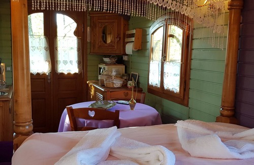 Bussac-Foret Bed & Breakfast | "AU BOIS CHERI" La Roulotte Gîte, Pool/Whirlpool